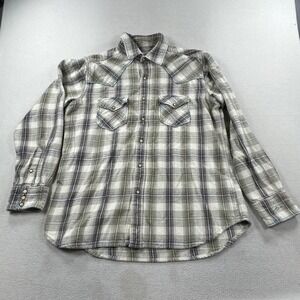 Ryan Michael Western Shirt Mens Large Plaid Pearl Snap Flannel Long Sleeve